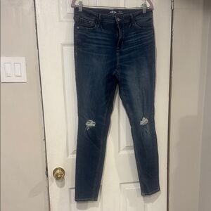 Old Navy Distressed Rockstar Super Skinny High Rise Blue Jeans 12 Long